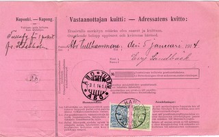 1914 tullipostiosoitus postiennakkokortilla