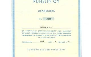 OKK 1991 Forssan Seudun Puhelin Oy, Forssa osakekirja