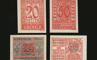 Itävalta Notgeld 10, 20, 50, 99 Heller, Oberalm