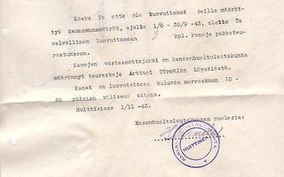Pakkoluovutus, kolme kanaa, 1943, Huittinen.
