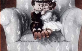 LAPSET / Pieni rakastunut lapsipari nojatuolissa. 1920-l.