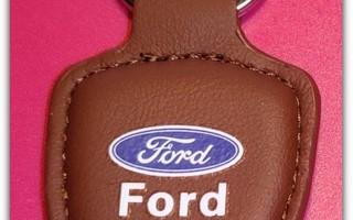 Pieni nahkainen ruskea Ford avaimenperä