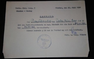 Natsi Saksa dokumentti 1944 PK160/12