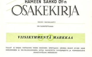 1976 Hämeen Sähkö Oy, Hämeenlinna pörssi osakekirja