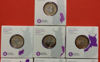 7 x 5 Euro maakuntien eläimet: Kuikka, Ilves, Poro .........