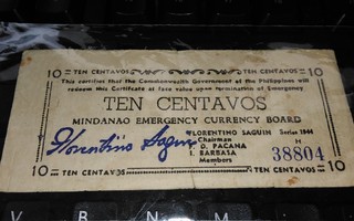 Filippiinit 10 Centavos Mindanao 1944 sn804 VF-