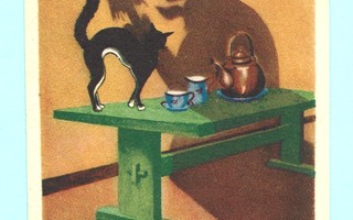 Vanha kortti: Noita, kissa, kahvipöytä, -42