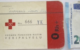 VANHA Kortti Veripalvelu Suomalainen YK-sotilas 1964