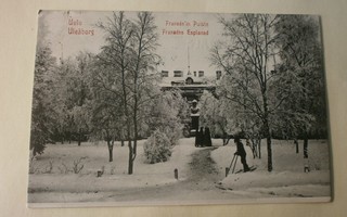 Oulu, Franzèn'in Puisto & hiihtäjä, talvipk, 1907 Ruotsiin