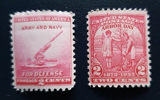 USA 2 postimerkkiä: ARMY AND NAVY + ARBOR DAY **