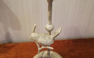 Metallinen kynttilänjalka lintu antiikinvalkoinen