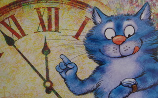 Irina Zeniuk sininen kissa odottaa vuoden vaihtumista