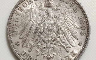 Saksa Württemberg, 3 Mark 1908, Wilhelm II