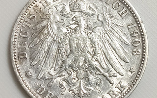 Saksa Württemberg, 3 Mark 1908, Wilhelm II