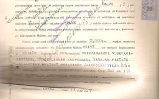 Hämeenlinna ym. noin 50 sivua asiakirjoja, 1911- 1947.