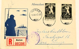 1943 Aunus R muistokortti sens Ruotsiin