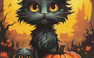 Halloween iso ja pieni kissa