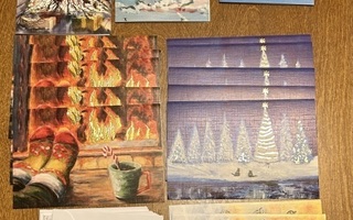 Kaksiosaisia joulupostikortteja 30 kpl kuorilla
