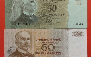 50 markkaa 1963 ja 1977, kunto 4-6. (KD20)