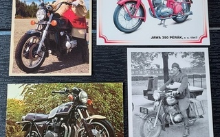4 moottoripyörä postikorttia Kawasaki Jawa ...