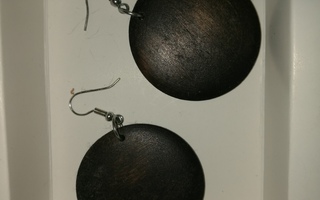 Korvakorut pyöreät ruskeat puuta/ metallia  90- lukua