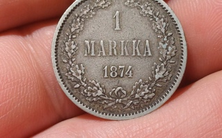 1 Markka 1874 hopeaa.