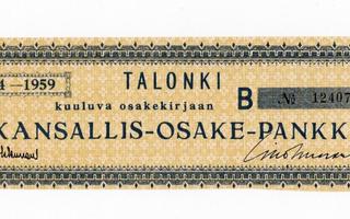 KOP - 1954-1959 - Kansallis-Osake-Pankki osakekirjan talonki