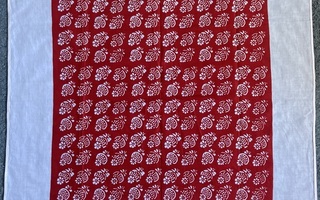 Marimekko vintage huivi Hedelmäkori 86x84 cm, puna-valkoinen