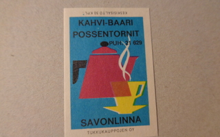 TT-etiketti Kahvi-Baari Possentornit, Savonlinna