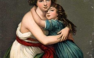 ÄITI / Tyttö halaa kiharahiuksista äitiä. 1900-l.