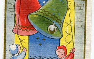 Joulu - Vanha ruotsalainen postikortti - Tytöt ja kellot