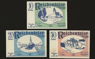 Itävalta Notgeld 10, 20, 50 Heller, Reichental 1920