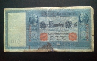 Saksa 100 Mark Reichsbanknote 1910 seteli (128)