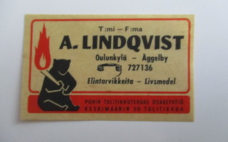 TT ETIKETTI - T:mi A.LINDQVIST OULUNKYLÄ X-0825
