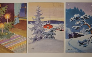 Joulukortti 3kpl, kulkenut, HV Hugo Vartiainen