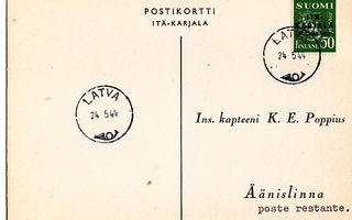 Postikortti Itä-Karjala Sot.Hallinto Latva Leima 1944