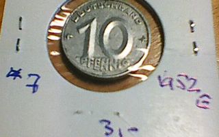 Itä-Saksa 10 pfennig 1952E , km# 7