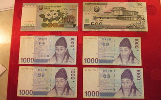Korea 200 ,500 ja 1000 Won seteli 2005-2007.