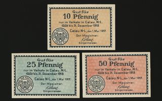 Saksa Notgeld 10, 20, 50 Pfennig, Calau 1.5.1917