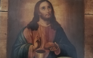 Antiikki-ikoni "Pyhä Ehtoollinen" Jeesus asettaa ehtoollisen