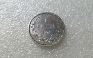 1 mk 1874   Hopeaa    Rahakehyksessä   Kl7-8    hieno  raha.