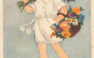 Lapsi kukkineen - vanha kortti