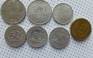 Raha kolikko vanha Saksa, 100v vanhoja Markka  6kpl