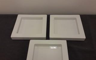 Posliini astiat, 3kpl, valkoiset, 15x15cm