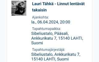 Lauri Tähkä lippu la 6.4 Lahti Sibeliustalo