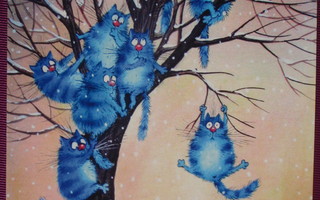 Irina Zeniuk siniset kissat puussa koiraa paossa