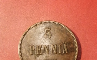 *Suomi *  5 penniä  *1875  *   Copper/Kupari *1+/EF