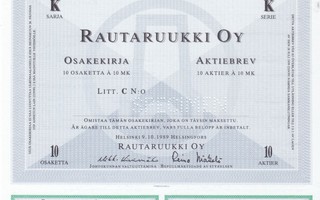 1989 Rautaruukki Oy spec Helsinki pörssi osakekirja