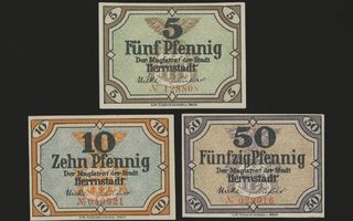 Saksa Notgeld 5, 10, 50 Pfg, Hernstadt 1919