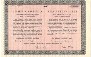1961 Helsingin kaupunki 5 miljoonaa markkaa obligaatio